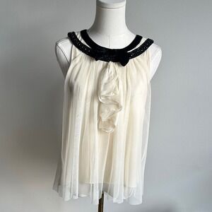 Teri Jon Womens Coquette Embellished Delicate Feminine Ruffled Silk Blend Top‎ 4
